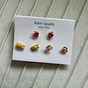 Kate Spade New York NYC Apple Taxi Pretzel Earring Set NWT Rare